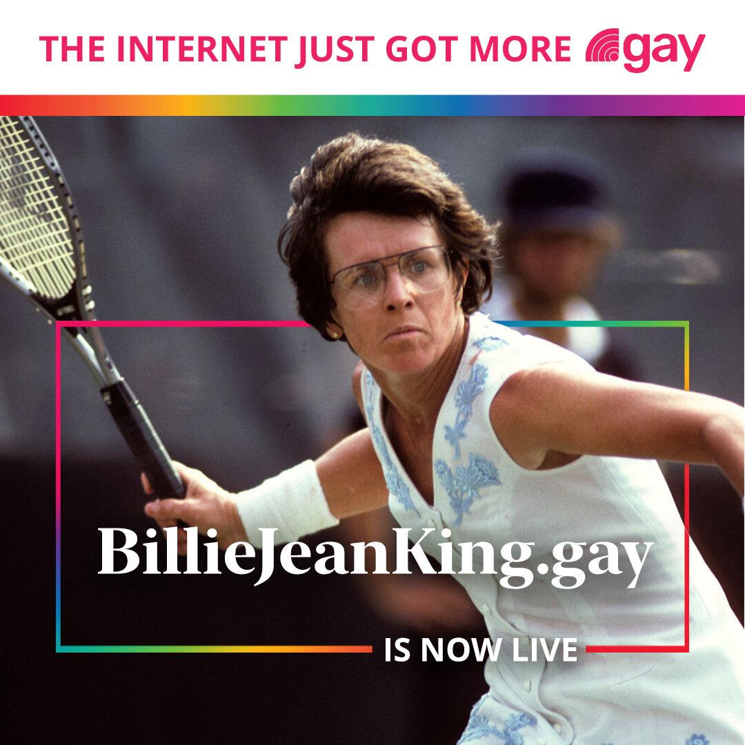 Out Tennis Icon and LGBTQIA+ Community Pioneer Billie Jean King Joins the .gay Family of Early Adopters!